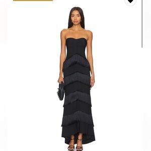 House of Harlow 1960 Black Strapless Fringe Maxi Dress